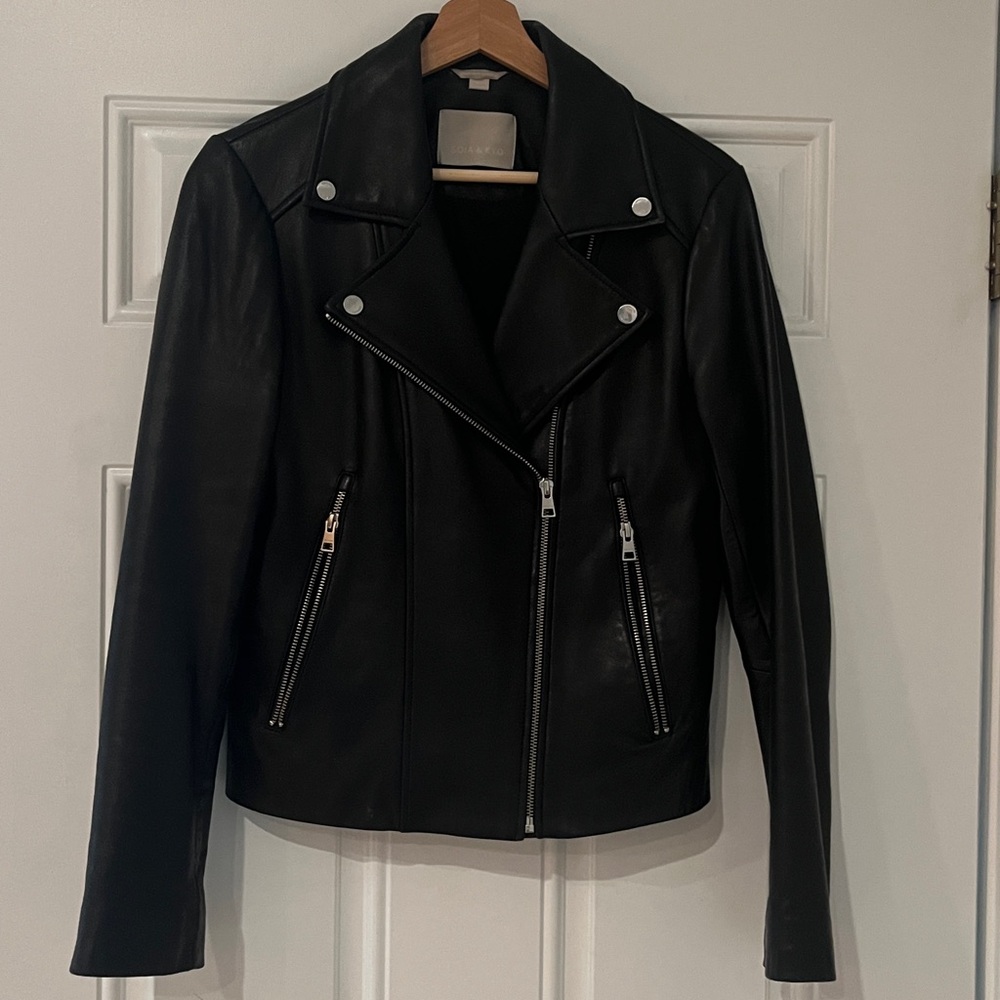 Soia & Kyo Black Leather Motorcycle Jacket Size M